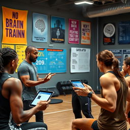 A dynamic and engaging sports scene featuring a dedicated brain trainer coaching athletes