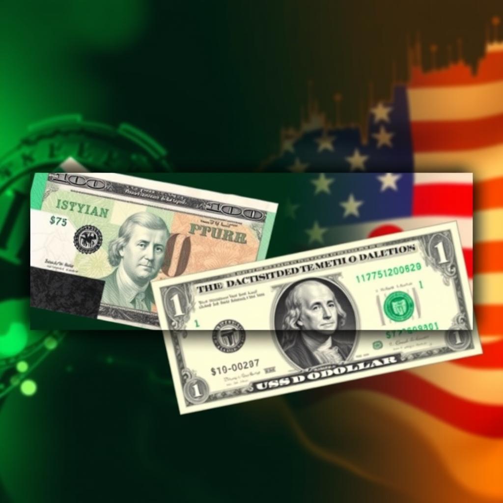 A visually striking Facebook cover image that showcases the Syrian pound transitioning into the US dollar