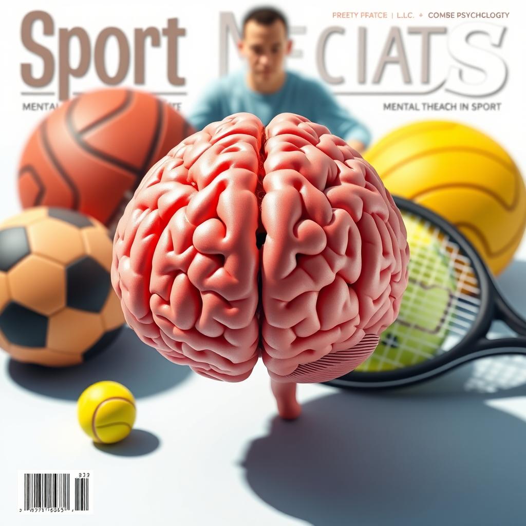 An impactful 3D image for a magazine cover that features a powerful human brain, symbolizing mental strength in sports, prominently displayed in the foreground