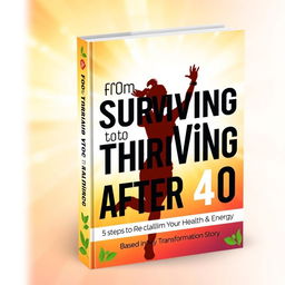 A vibrant book cover design for 'From Surviving to Thriving After 40: 5 Steps to Reclaim Your Health & Energy (Based on My Transformation Story)'