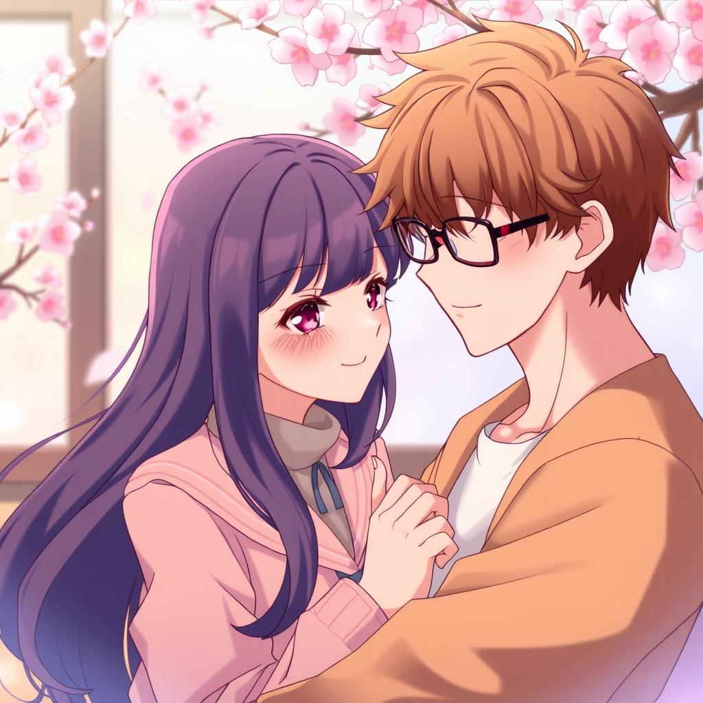 A vibrant anime scene featuring a loving couple