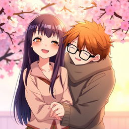A vibrant anime scene featuring a loving couple