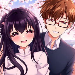A beautiful anime couple standing together in a romantic setting
