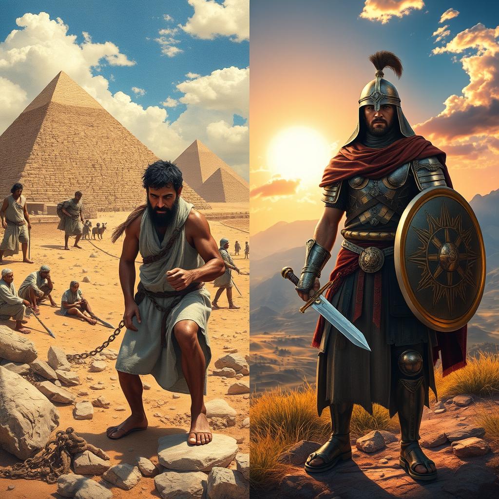 A dramatic contrast depicting the People of Israel in two distinct scenes