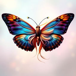 An artistic depiction of a butterfly formed by the profiles of a human face, showcasing intricate details in the wings that resemble features such as eyes, lips, and hair flowing gracefully