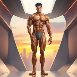 A highly stylized artistic representation of a muscular and athletic male body, standing confidently with a strong posture