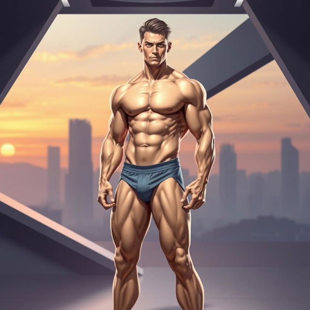 A highly stylized artistic representation of a muscular and athletic male body, standing confidently with a strong posture