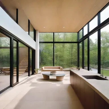 With the use of large windows and open floor plans, the architect created an abated sense of separation between indoor and outdoor spaces.