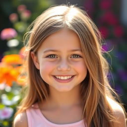A beautiful girl with a radiant smile, her eyes sparkling with joy