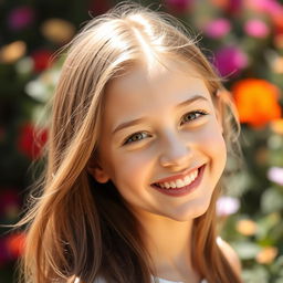 A beautiful girl with a radiant smile, her eyes sparkling with joy