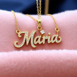 A beautifully designed necklace featuring the name 'Maria' written in Arabic calligraphy