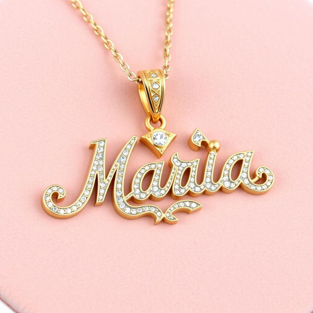 A beautifully designed necklace featuring the name 'Maria' written in Arabic calligraphy