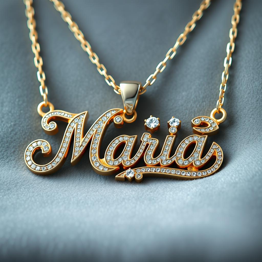 A beautifully designed necklace featuring the name 'Maria' written in Arabic calligraphy