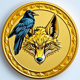 A detailed coin design featuring a stylized fox head at the center, artistically rendered in an intricate style