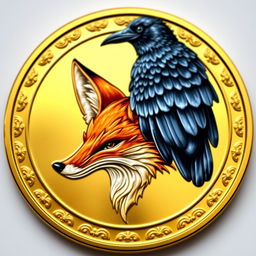 A detailed coin design featuring a stylized fox head at the center, artistically rendered in an intricate style