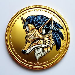 A detailed coin design featuring a stylized fox head at the center, artistically rendered in an intricate style