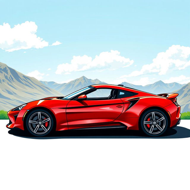 A realistic sports car based on a hand-drawn design, showcasing sleek curves and aerodynamic lines