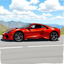 A realistic sports car based on a hand-drawn design, showcasing sleek curves and aerodynamic lines