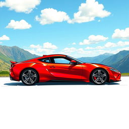 A realistic sports car based on a hand-drawn design, showcasing sleek curves and aerodynamic lines