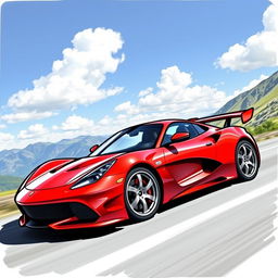 A realistic sports car based on a hand-drawn design, showcasing sleek curves and aerodynamic lines