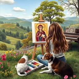 A serene natural landscape featuring gentle hills, lush trees, and colorful flowers, creating a peaceful and inspiring atmosphere