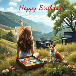 A serene natural landscape featuring gentle hills, lush trees, and colorful flowers, creating a peaceful and inspiring atmosphere