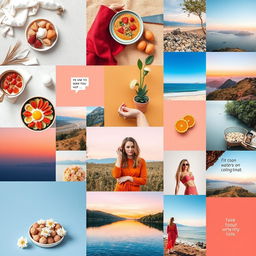 A vibrant and eye-catching Instagram feed layout featuring a mix of colorful photography, creative graphics, and appealing visual aesthetics