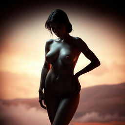 A sensual and artistic depiction of a lustrous female figure, showcasing elegant curves and a confident posture