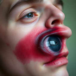 A close-up shot of a person with a realistic fake black eye