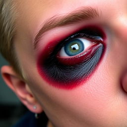 A close-up shot of a person with a realistic fake black eye