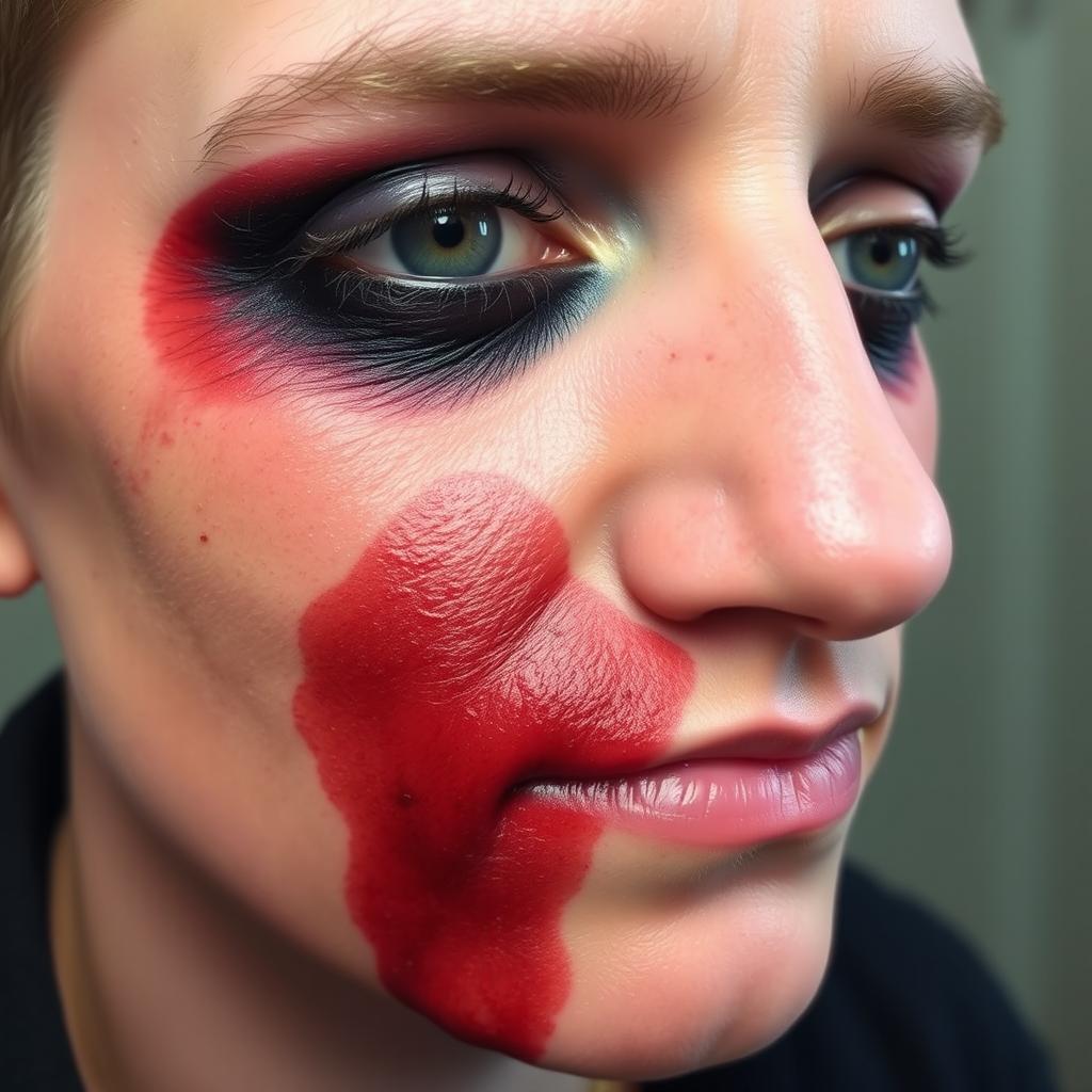 A close-up shot of a person with a realistic fake black eye