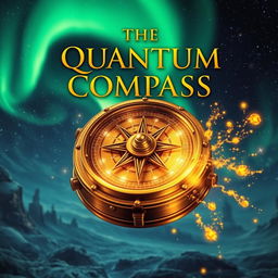 A stunning book cover for a novel titled 'The Quantum Compass', blending steampunk and science fiction elements