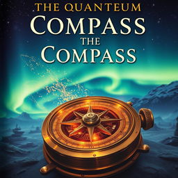 A stunning book cover for a novel titled 'The Quantum Compass', blending steampunk and science fiction elements