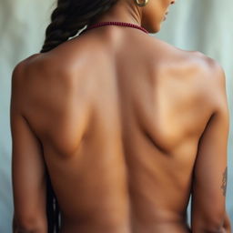 A close-up of a Native American woman's bare backside, showcasing the beauty and uniqueness of her skin tone and form