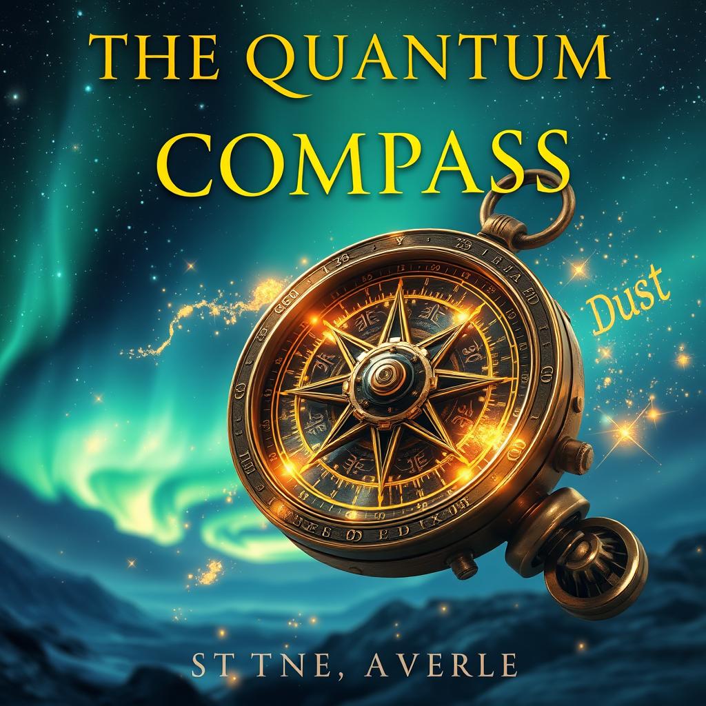 A full book cover design for a novel titled 'The Quantum Compass'