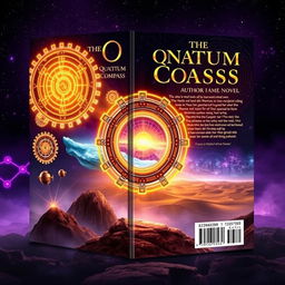 A front and back book cover for a novel titled 'The Quantum Compass'