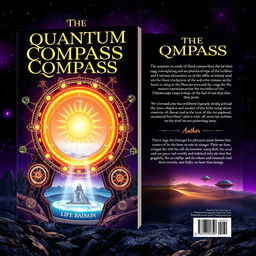 A front and back book cover for a novel titled 'The Quantum Compass'