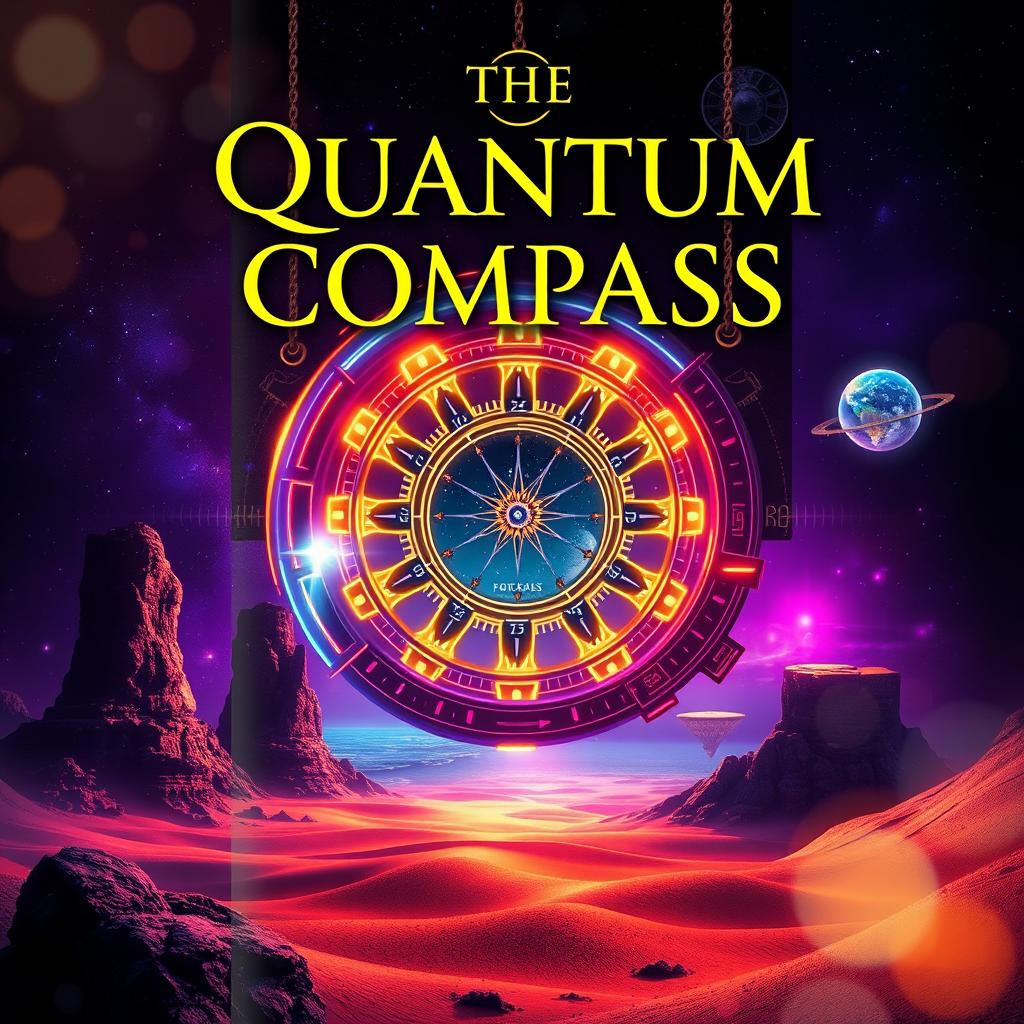 A front book cover for a novel titled 'The Quantum Compass'