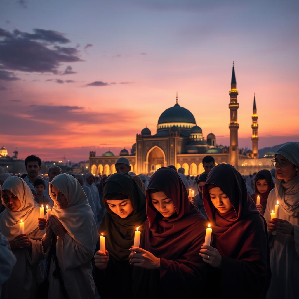 A beautifully serene scene depicting mourning for Sultan Ali ibn Muhammad Baqir