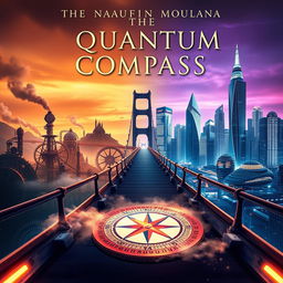 A captivating book cover for the novel titled 'The Quantum Compass' by Naufi Moulana