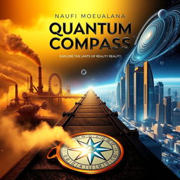 A captivating full-size science fiction book cover for the novel 'The Quantum Compass' by Naufi Moulana