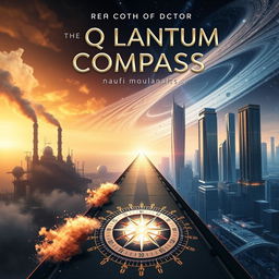 A captivating full-size science fiction book cover for the novel 'The Quantum Compass' by Naufi Moulana