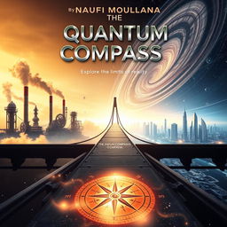 A captivating full-size science fiction book cover for the novel 'The Quantum Compass' by Naufi Moulana