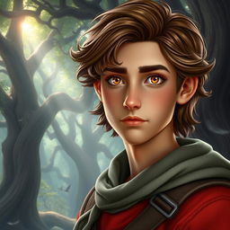A fantasy book cover featuring a character who is the son of Hephaestus, a slender 17-year-old adolescent