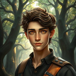 A fantasy book cover featuring a character who is the son of Hephaestus, resembling Noah Urrea