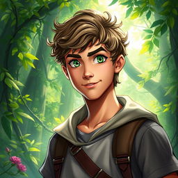 A fantasy book cover depicting a character who is the son of Hermes, aged 17