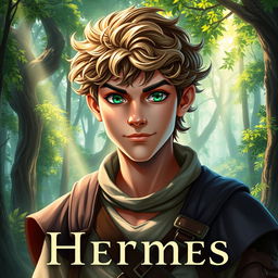 A fantasy book cover featuring a character who is the son of Hermes, aged 17