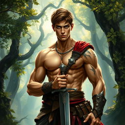 A fantasy book cover featuring a character who is the son of Ares, aged 17