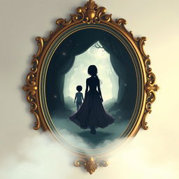 A magical mirror serving as a portal to a dream world, framed in an ornate Baroque arch
