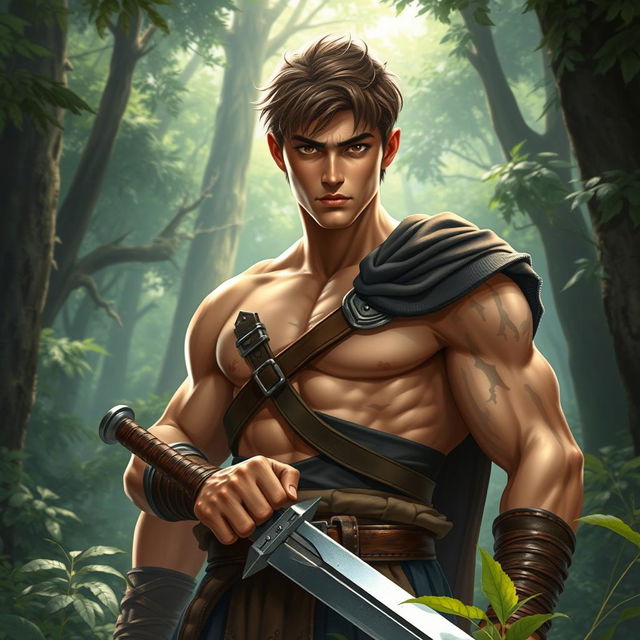 A fantasy book cover featuring a character who is the son of Ares, aged 17